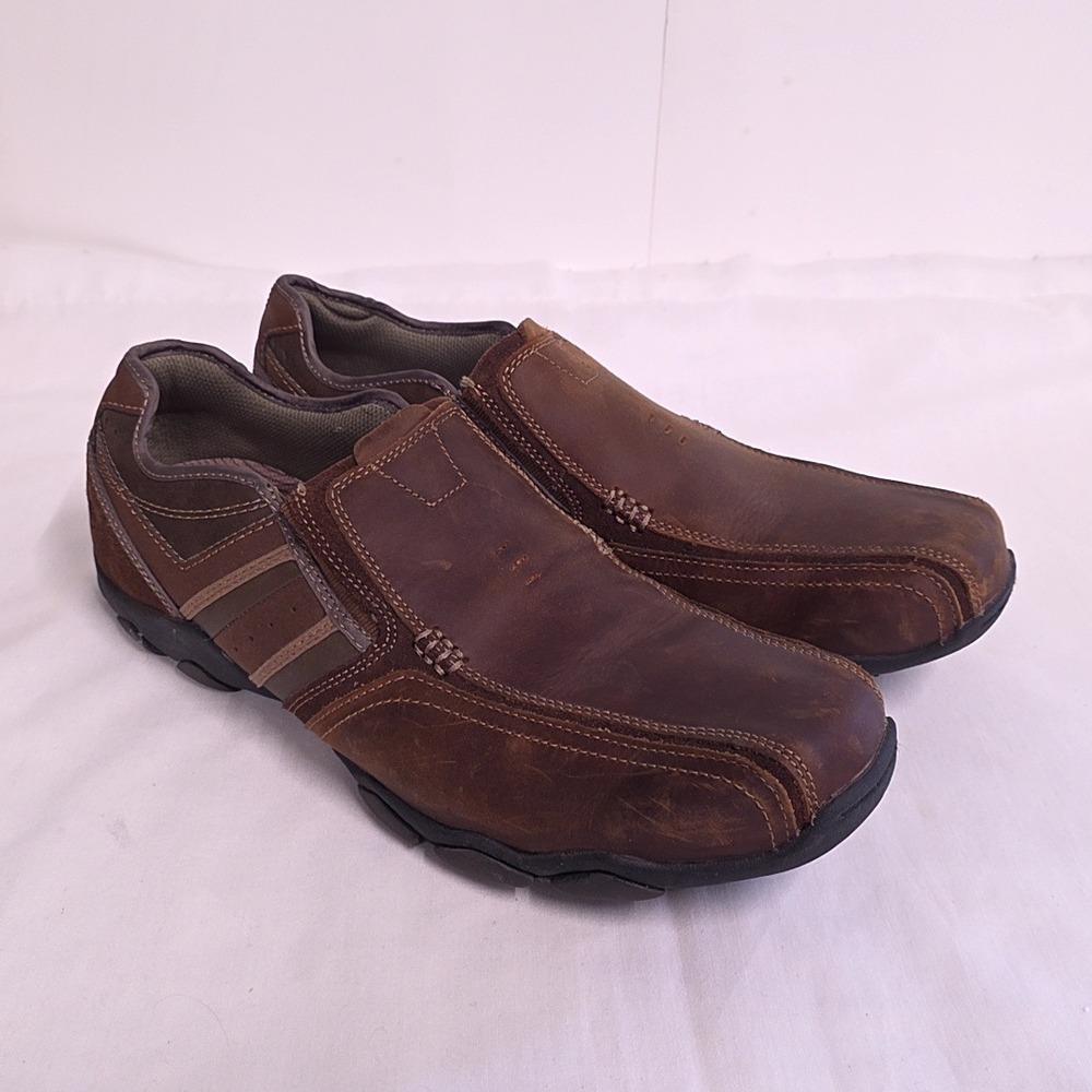 Skechers Loafers Mens 14 Brown Leather Relaxed Fit Memory Foam Casual Career